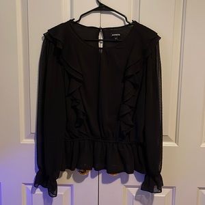EXPRESS Long Sleeve Black Sheer Polka Dot Blouse